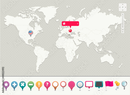 Vector: World Map with Pins -- EPS 10 - Contain Transparency -- World Map with Pins -- EPS 10 - Contain Transparency --