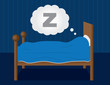 Sleeping in a dark blue room.