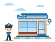 police station with police officer in front