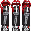 three banners with singing into a microphone mouths