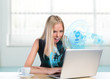 Young woman working with virtual interface