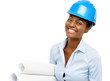 Photo: Confident African American woman architect smiling white backgro Confident African American woman architect smiling white backgro