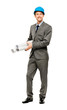 Foto: Full length of confident young bussinessman architect on white b Full length of confident young bussinessman architect on white b