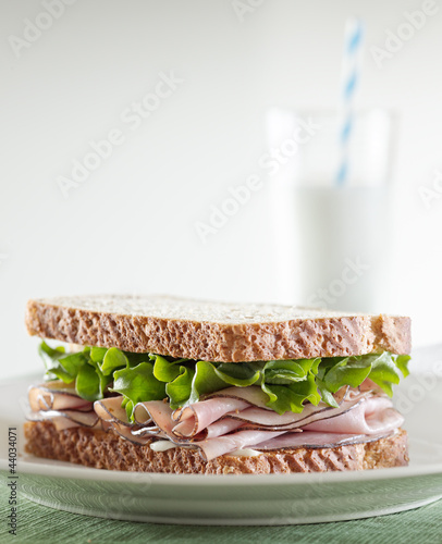 Photo: deli meat sandwich with ham, lettuce and mayo deli meat sandwich with ham, lettuce and mayo