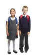 School boy and girl on white background
