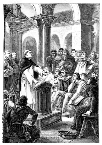 Illustration: Medieval Priest : teaching Theology - 13th century Medieval Priest : teaching Theology - 13th century