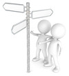 3D little human character X 2 Looking at a Directional Sign