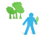 Photo: A blue stick figure holding a leaf representing concept of nature perseverance over white background A blue stick figure holding a leaf representing concept of nature perseverance over white background