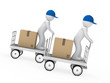 two figures drive a trolley