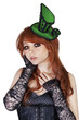 Portrait of gothic girl wearing headgear over white background