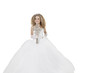 Bride girl holding crucifix wearing wedding gown over white background