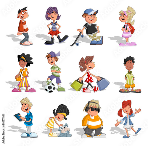 Vector: Group cartoon people. Teenagers. Group cartoon people. Teenagers.