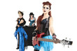 Beautiful all female rock band over white background