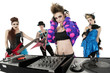 Portrait of all female punk rock band over white background