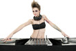 Photo: Portrait of beautiful young female DJ wearing strapless lingerie over white background Portrait of beautiful young female DJ wearing strapless lingerie over white background