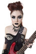 Photo: Portrait beautiful punk woman staring while holding guitar over white background Portrait beautiful punk woman staring while holding guitar over white background