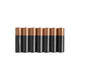 Close-up of batteries in a row over white background
