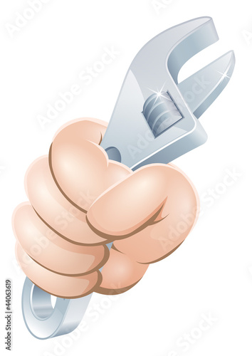 Vector: Hand holding adjustable wrench Hand holding adjustable wrench