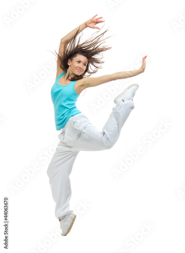 Photo: modern slim hip-hop style teenage girl jumping dancing modern slim hip-hop style teenage girl jumping dancing