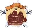 Pirate ship and a badge with sabers