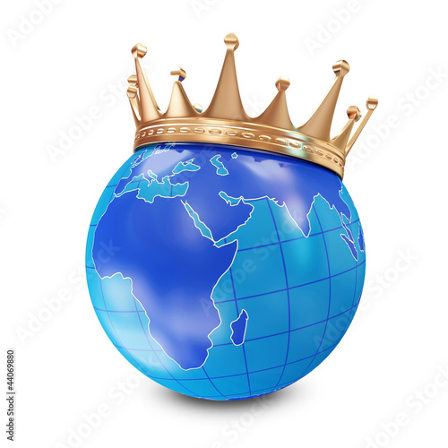 Illustration: Miniature Globe with Golden Crown isolated on white background Miniature Globe with Golden Crown isolated on white background