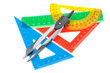 A set of rulers for the school and a compass on a white backgrou