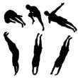 Vector: jumping into the water people black silhouette jumping into the water people black silhouette