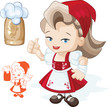 Cute blond beergirl in red dirndl