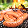 Sausages on a grill.