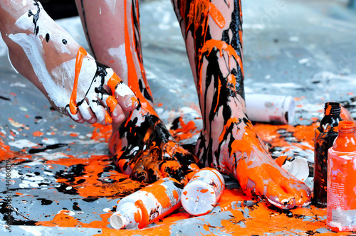 Photo: legs painted with black and orange color legs painted with black and orange color