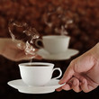 male and female hands, love and coffee