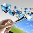 businessman hand point to virtual business process diagram