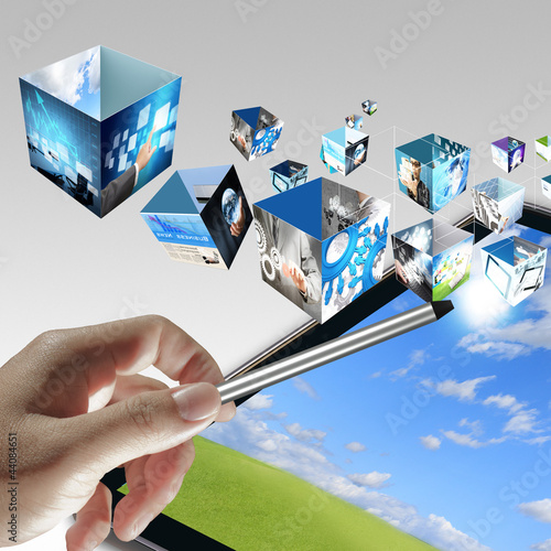 Photo: businessman hand point to virtual business process diagram businessman hand point to virtual business process diagram