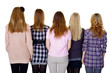 Group of young women - rear view isolated on white