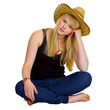 Blonde girl dressed in a rustic style