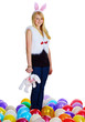 Young woman with a toy rabbit