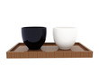 Cup and wood saucer style 3d rendering