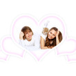 Young couple in white with heart symbols