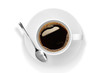 Top view of a cup of coffee, isolate on white