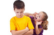 Young girl mocking boy - isolated