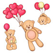 Vektor: Teddy bear with red heart balloons Teddy bear with red heart balloons