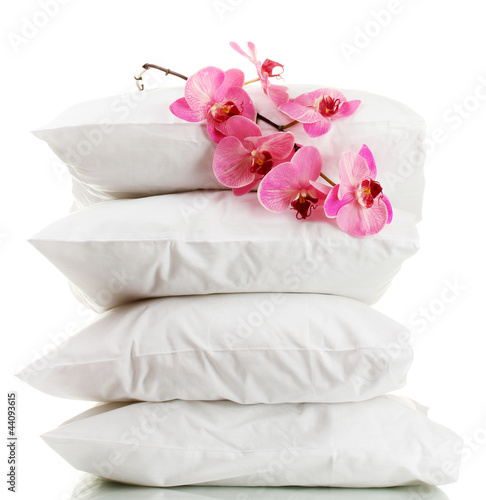 Photo: pillows and flower, isolated on white pillows and flower, isolated on white