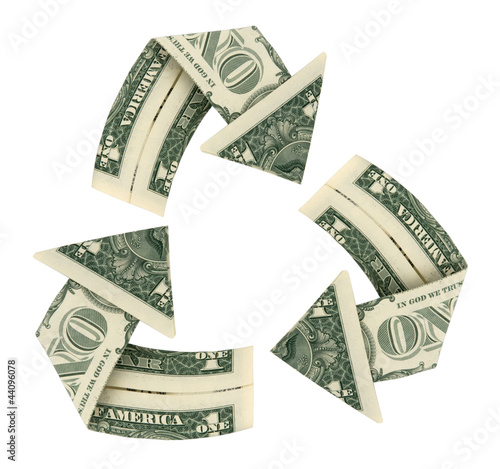 Photo: Dollar Bill Recycle Sign isolated on white Dollar Bill Recycle Sign isolated on white