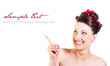 Christmas Lady Pointing to Plenty of Copyspace