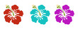 hawaiian flowers set, red green and purple