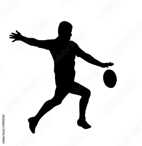 Illustration: Sport Silhouette - Rugby Football Running Kicking For Touch Sport Silhouette - Rugby Football Running Kicking For Touch