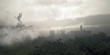 Dragon Flying Over a Misty Fantasy Forest