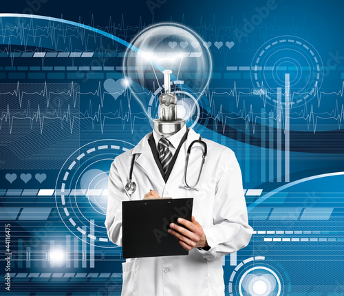 Photo: Lamp Head Doctor Man With Stethoscope Lamp Head Doctor Man With Stethoscope