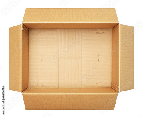 Photo: Top view of carton box isolated on white background Top view of carton box isolated on white background