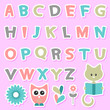 Vector: Cute childish stickers set with alphabet Cute childish stickers set with alphabet